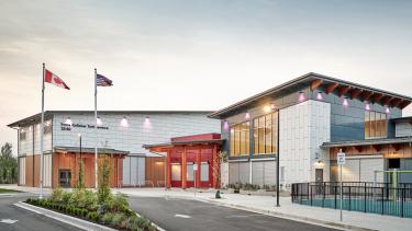 Exterior photo of a new elementary school