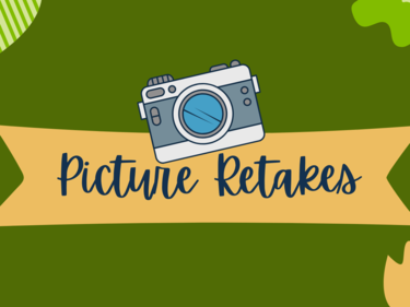 Graphic of a camera with text saying "Picture Retakes"