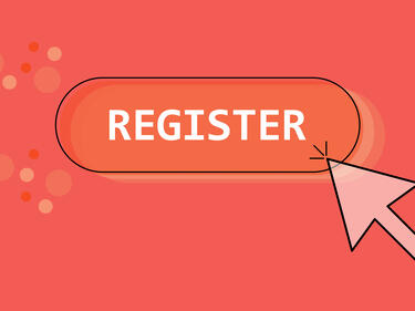 A graphic of a red button that says "register" with an arrow pointing to it.