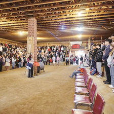 Longhouse filled with people attending the Role Model Honouring Ceremony