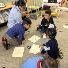 Hands on math in K/1 room - write the numbers on the floor